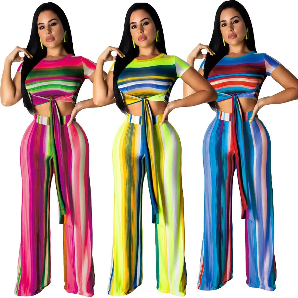 fashion style women o neck 2 pieces outfits striped print two tracksuit female summer sexy suit DA8134 |