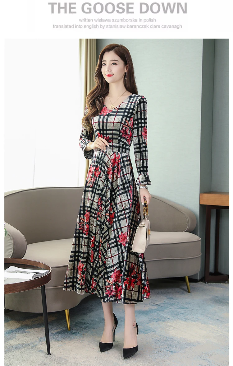 Vintage Floral Velvet Maxi Dresses Autumn Winter 3XL Plus Size Long Sleeve Midi Dress Elegant Women Bodycon Party Vestidos