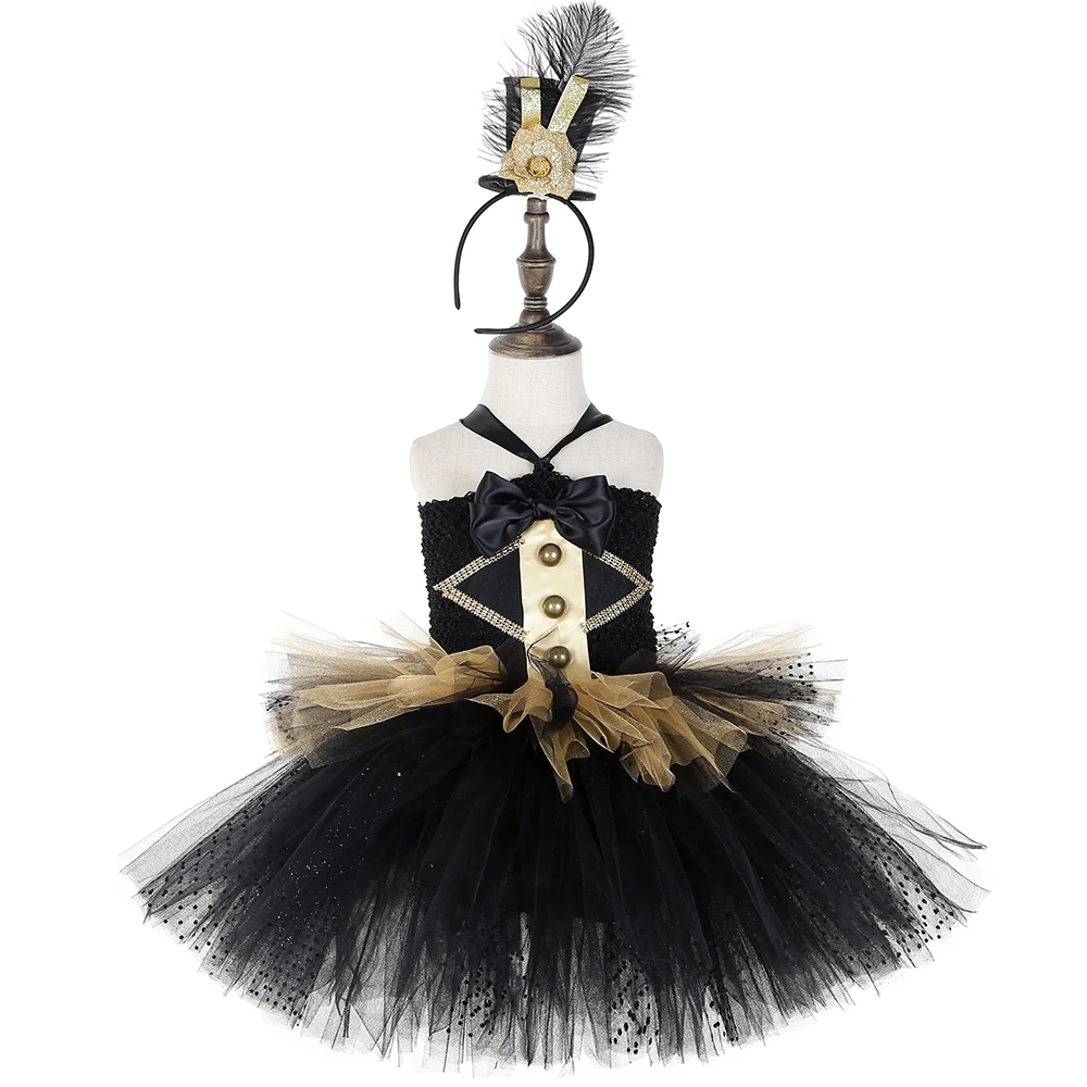 Платье-пачка черно-золотистого цвета для девочек Хэллоуина карнавала дня