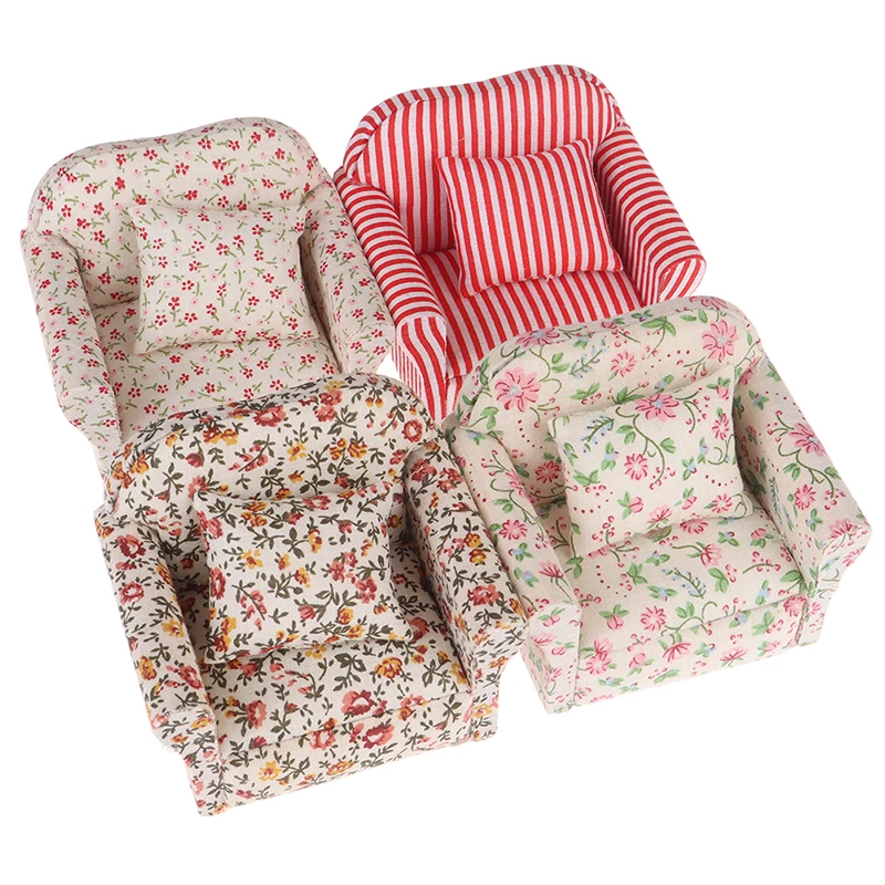 

1:12 Dollhouse Miniature Mini Flower Sofa Model With Pillow Furniture Toys Doll Accessories Wholesale