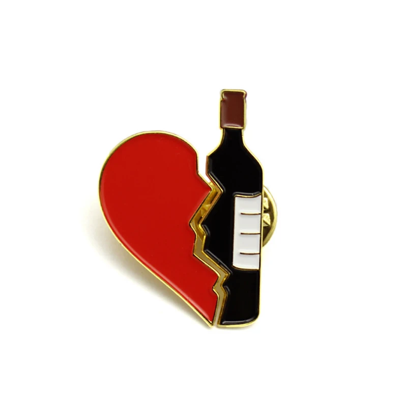 2pcs/set Broken Heart Wine Bottle Pin Metal Brooch Pins DIY Sweater Denim Jacket Badge Gift Jewelry for Women Girl Couple - купить по