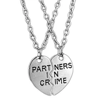 partners in crime necklace pendant vintage broken heart choker bff couples best friends handcuffs pizza compass jewelry women