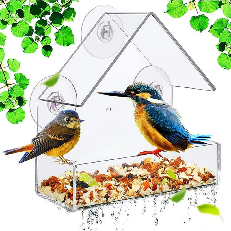 

2022 New Bird Feeders Window Clear Glass Window Viewing Bird Feed Hotel Table Peanut Hanging Suction For Pet Birds Outdoor