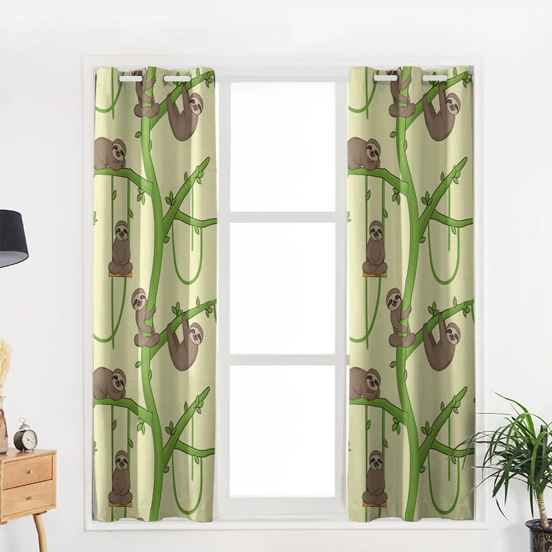 

Animal Cartoon Sloth Green Branch Printing Curtains Living Room Bedroom Curtain Necessary Home Decoration Kids Window Drapes