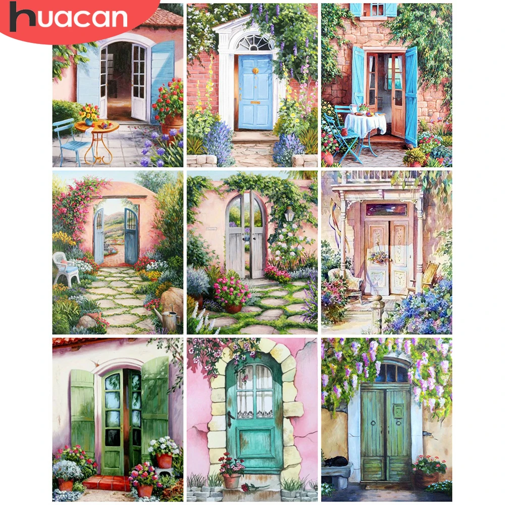 

HUACAN Oil Painting By Number Flower Door Scenery Drawing On Canvas HandPainted Art Gift DIY Picture By Number Kits Home Decor