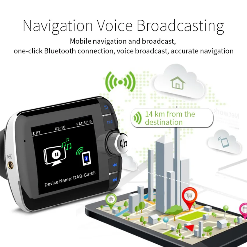 Konrisa DAB автомобильный радиоприемник тюнер AUX Outout Bluetooth fm-передатчик QC 3,0 быстрое зарядное устройство с tf-картой Зарядка для бардачка и игры