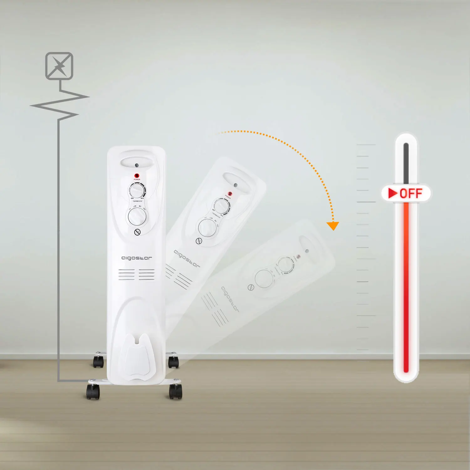 Aigostar теплый снег 33JHF Radiatore ad olio a 13 elementi e 2500 ватт. Tre regolazioni controllo termiche. Безопасное