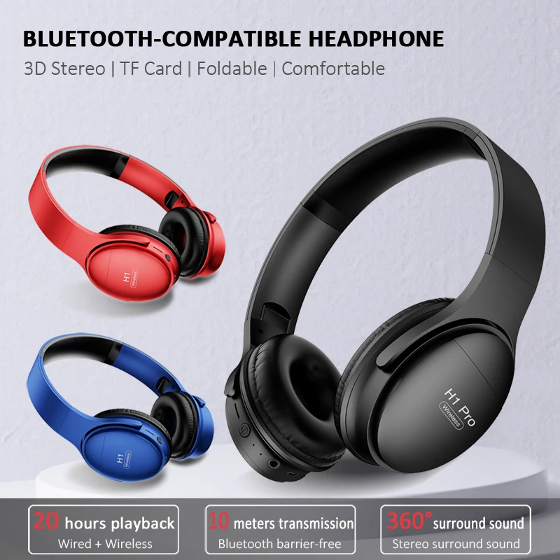 H1 Pro-auriculares inalámbricos con Bluetooth 5,0, audífonos con micrófono, manos libres, estéreo, HIFI, sobre la oreja, Compatible con tarjeta TF