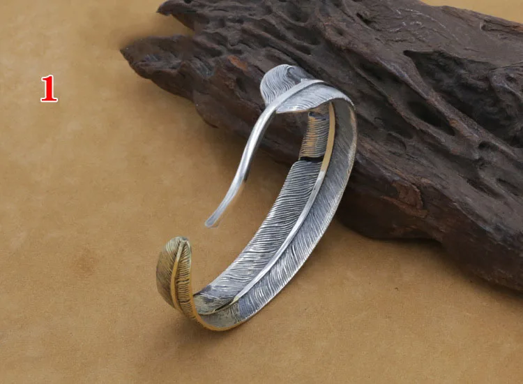 Серебро 925 пробы Цвет перо Форма Открытый жесткий браслет для мужчин или женщин