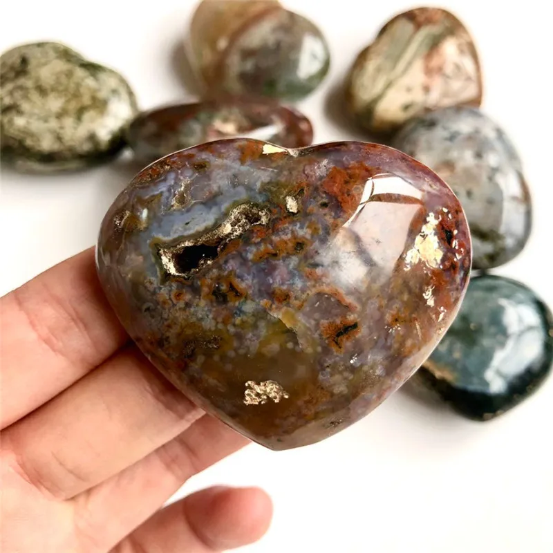 

Natural Colourful Ocean jasper Heart Shaped Quartz Crystals Agate Heart Stone Healing Crystals Stones