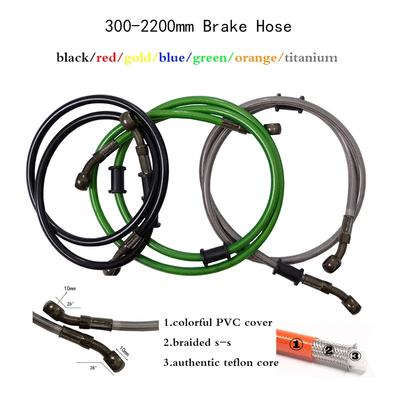

300mm-2200mm Motorcycle ATV Braided Brake Hose Moto Line Steel Brake cable Flexible Tube Line Oil Hose Universal