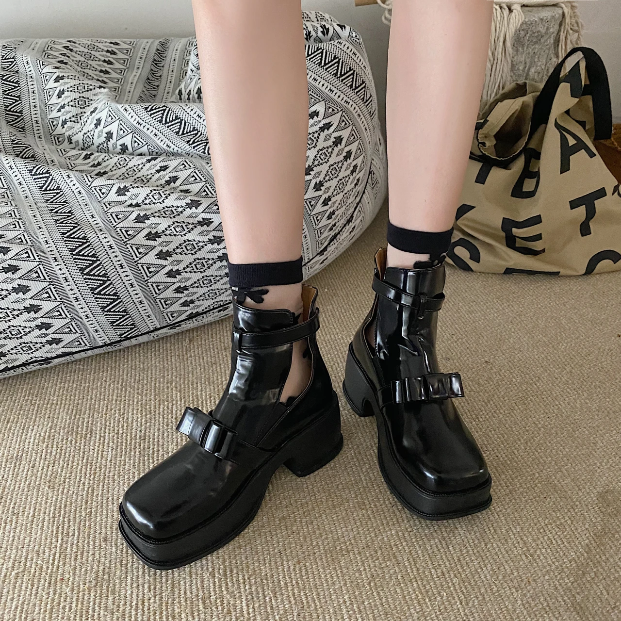 

Autumn Winter 2021 Women's Platform Boots Shoes on Heels Pumps High Flat Female Chunky Rock Elegant Party Gothic Demonias Luxury