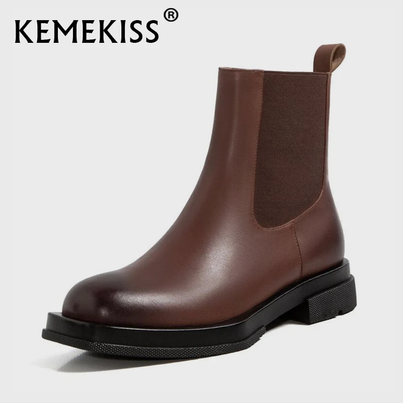 

KemeKiss New Women Short Boots Real Leather Patchwork Winter Shoes Women Fashion Cool Short Boots Ladies Footwear Size 34-40