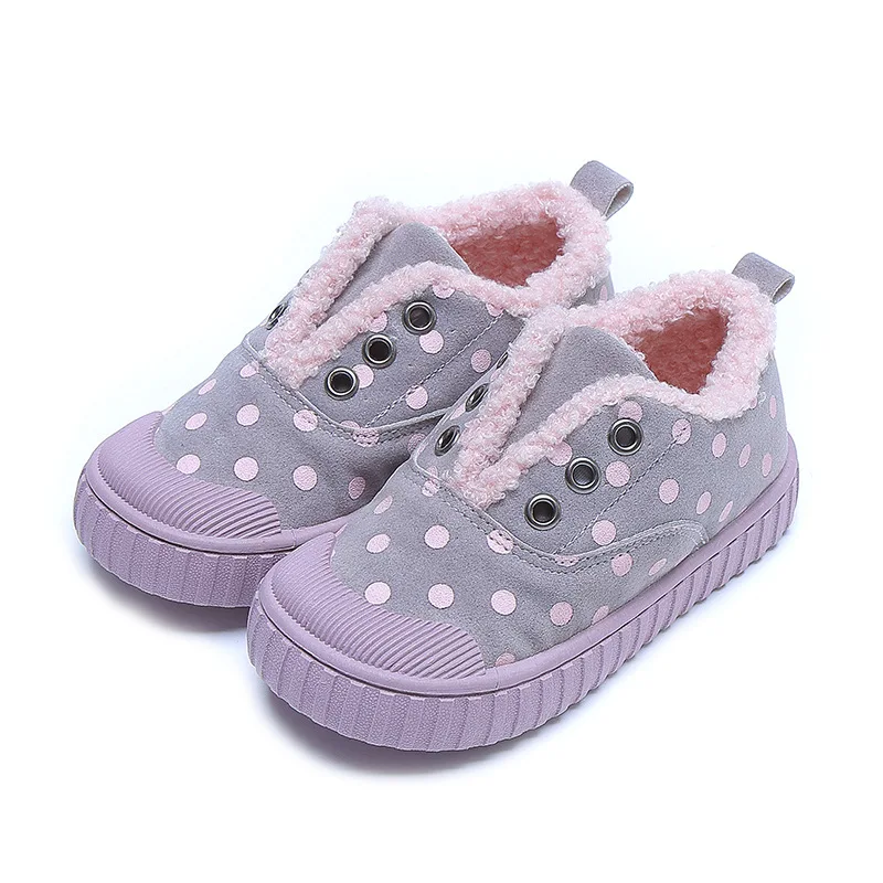 

Winter Boys Shoes Cotton Plush Warm Girls Canvas Shoes Fashion Dot Flat Kids Sneakers Toddler Girl Shoes Loafers SGF015