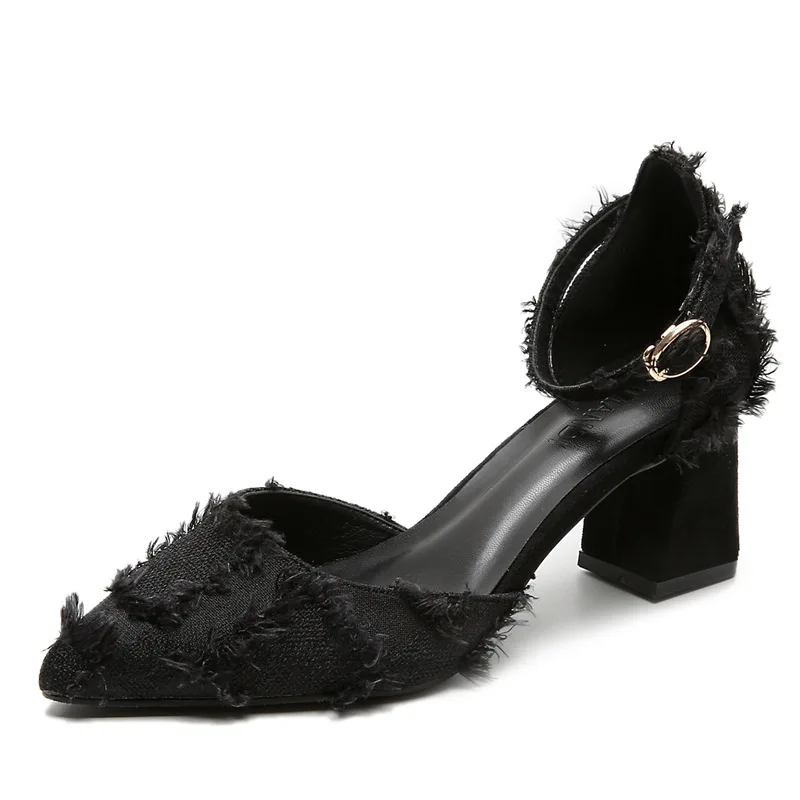 

Women's shoes 2020 Thick-heeled 5cm/7cm high-heeled shoes pointed toe buckle women's single shoes large size 41 42 43