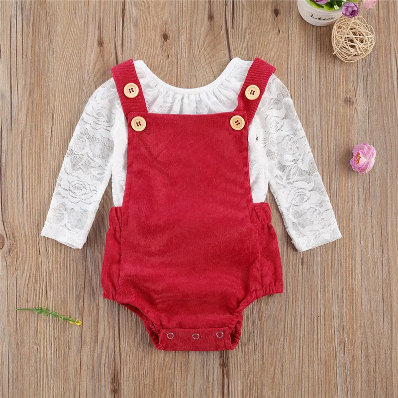 Повседневный костюм из двух предметов для маленьких девочек Кружевная футболка