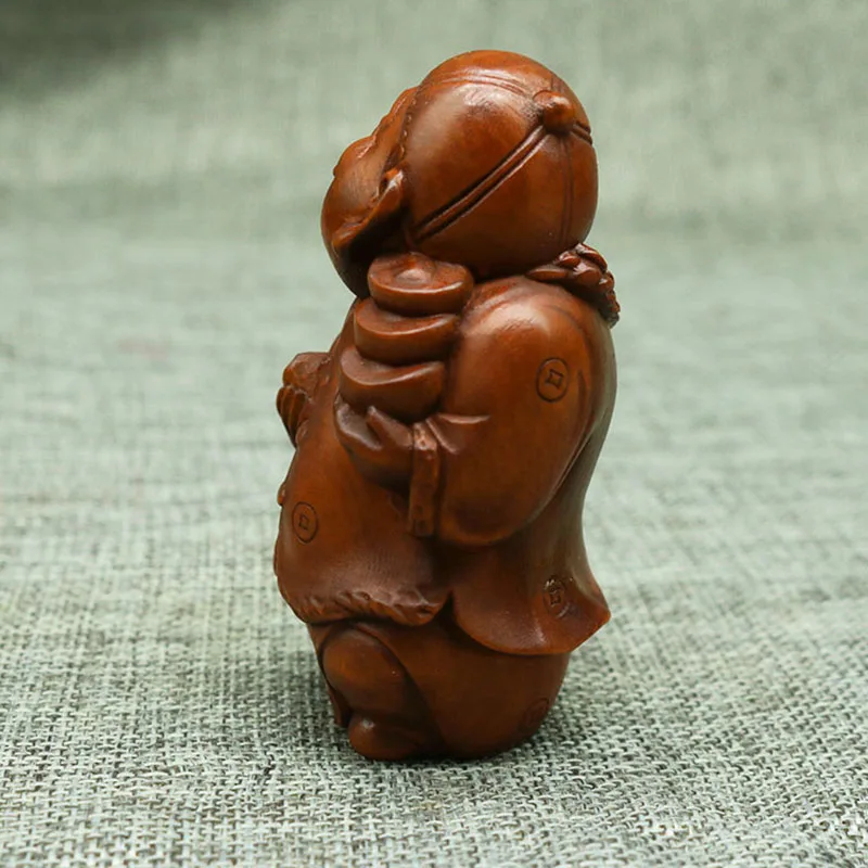 

CQ202-7*4*4 CM Hand Carved Boxwood Wealthy Man Figurine Lucky Feng shui Statue-Home Decor Collection Ornaments