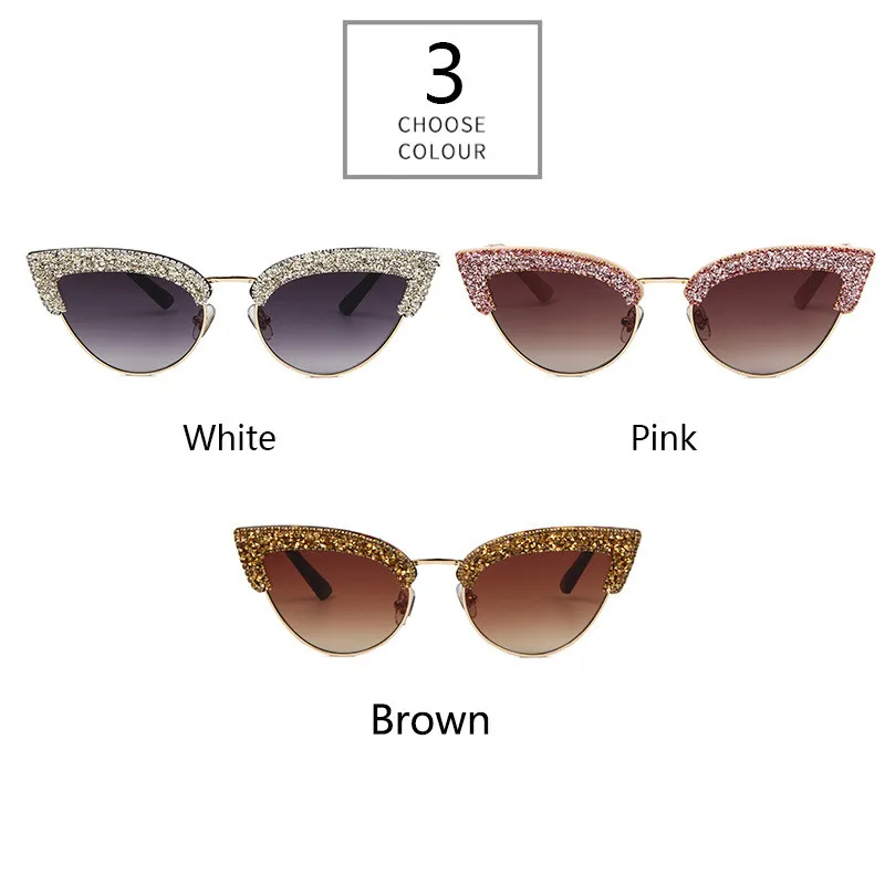 

Explosion Models Diamond Cat Eye Sunglasses Female Sparkling Small Gravel Decoration Point Diamond Trend Girl Half Frame Glasses