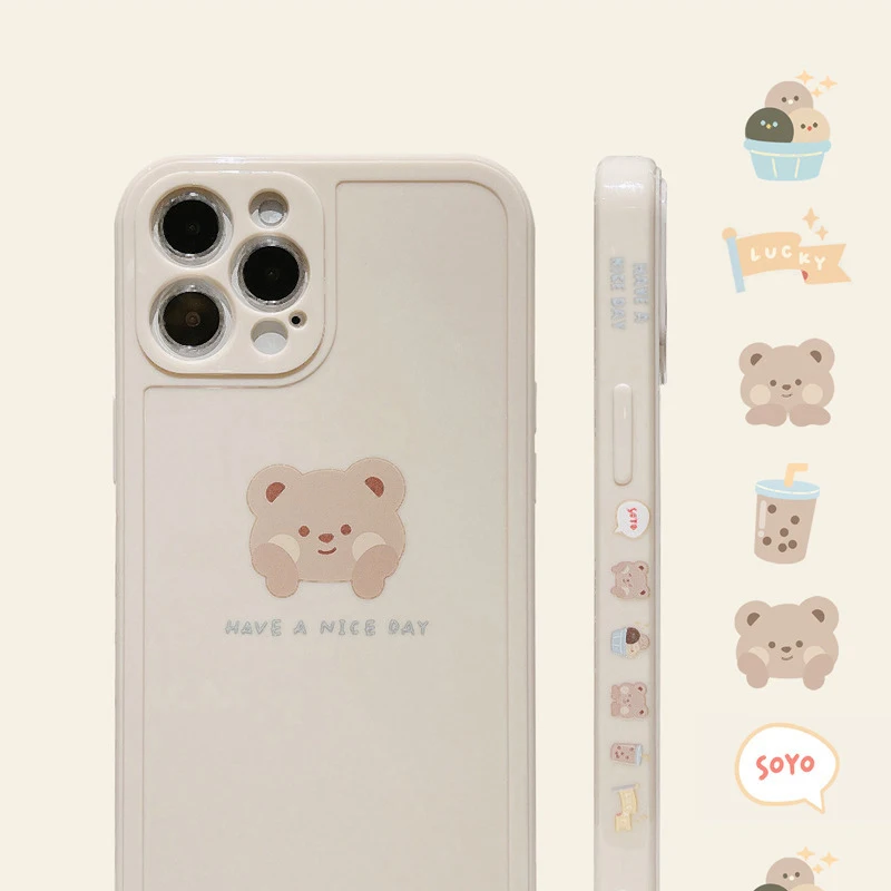 

New Phone Case Cute Bear Cartoon Cover for Iphone 12 Mini 11 Pro Max 7 Plus 8 X Xs Max XR Silicone Protective Capa Shell Covers