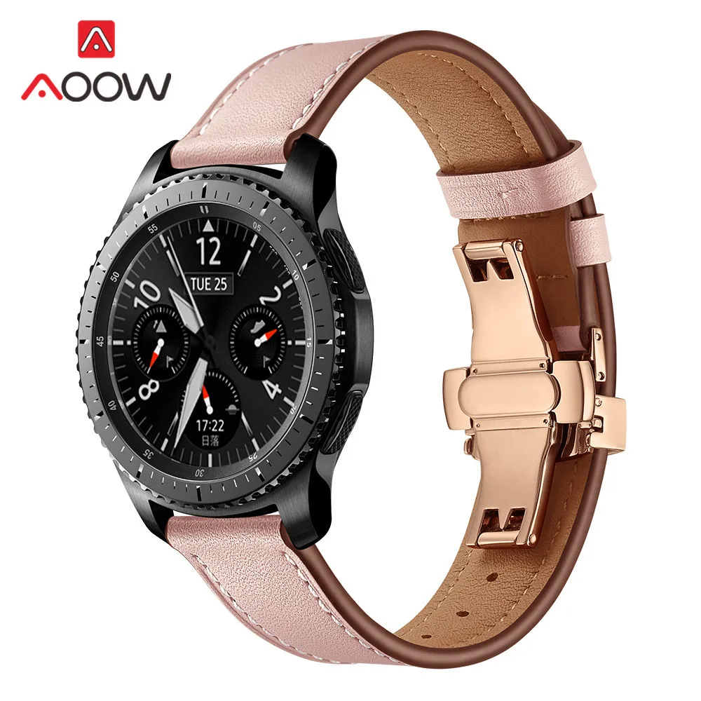 20 мм 22 мм ремешок из натуральной кожи для samsung Galaxy Watch Active 42 мм 46 мм Бабочка Пряжка браслет ремешок аксессуары