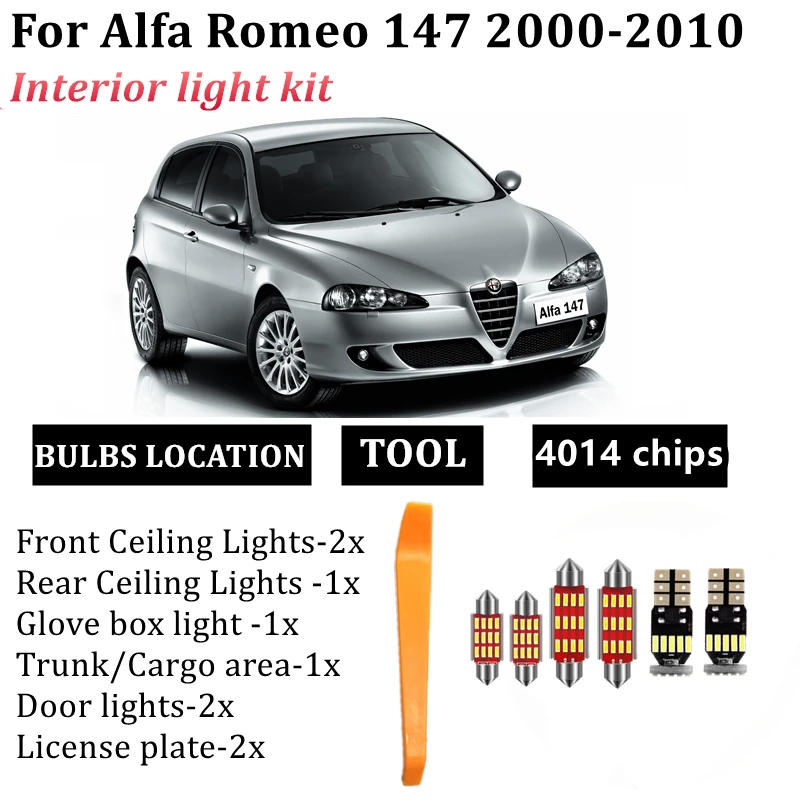 

11x Car Error Free LED Bulbs Interior Light Kit Fit For 2000-2007 2008 2009 2010 Alfa Romeo 147 Map Dome Trunk Glove Box Lamp