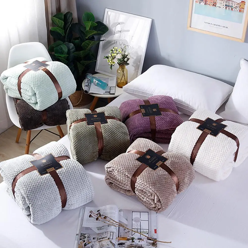 Однотонное Сетчатое одеяло в клетку супермягкое теплое из кораллового флиса