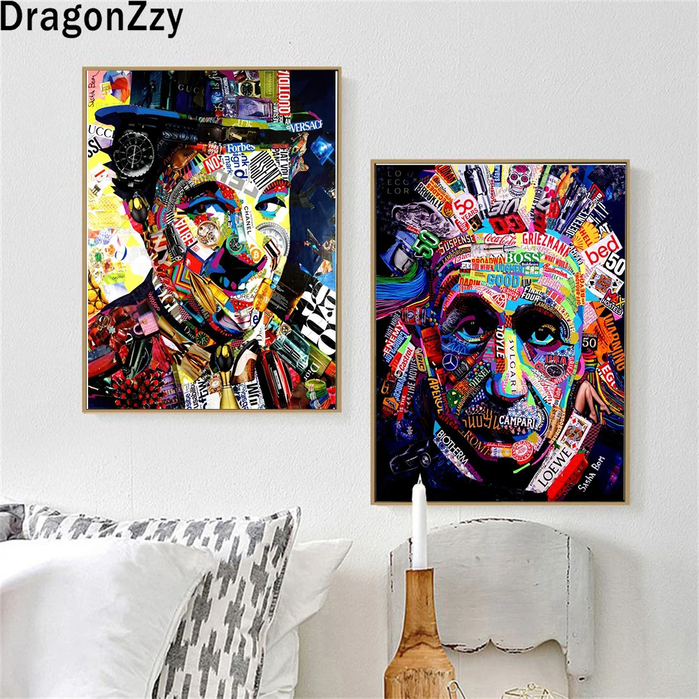 

Красочные художественные постеры Эйнштейн и Чаплин, граффити, принты, декоративная картина на холсте, картины, искусство, домашний декор дл...