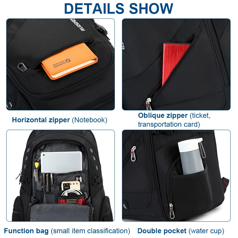 Рюкзак мужской для ноутбука 20 дюймов с USB-портом зарядки и защитой от кражи