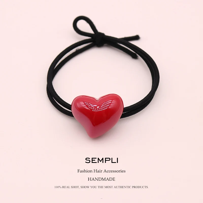 Red Sempli 7 карамельных цветов Смола Любовь Сердце нейлон высокая эластичность Резиновая лента Детская повязка для волос повязка на голову аксессуары для скручивания - Цвет: Red