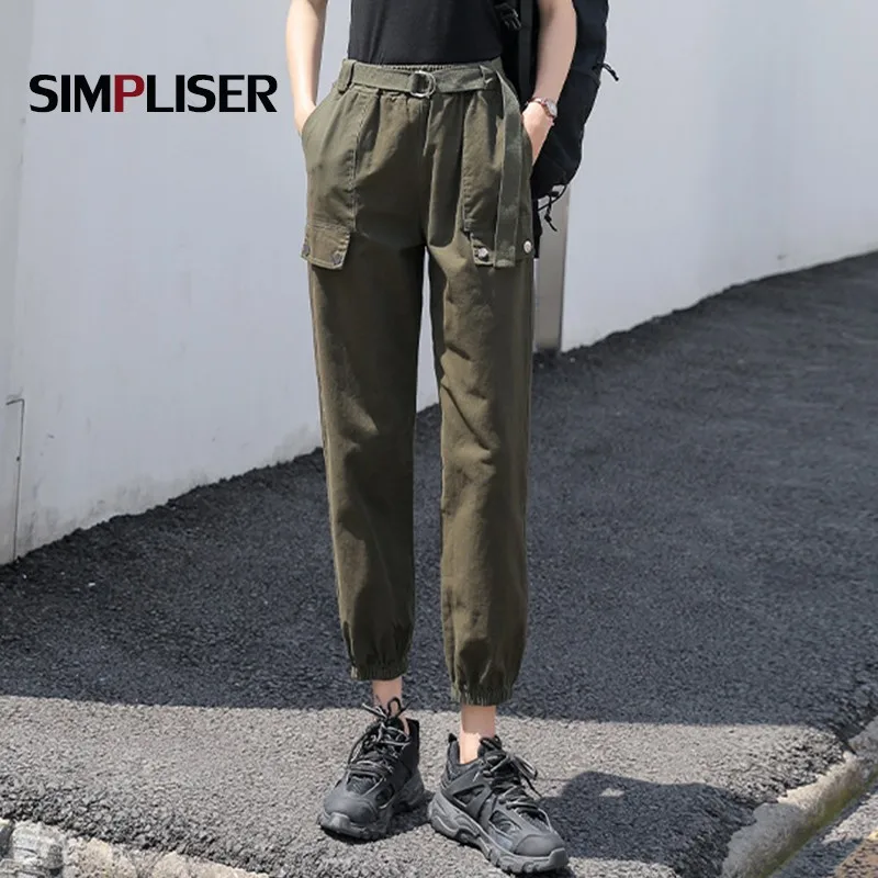 

Army Green Cargo Pants Women 2020 High Waisted Punk Trousers Pockets Harem Pants Women Joggers Hip Hop Hippie Harajuku Pants