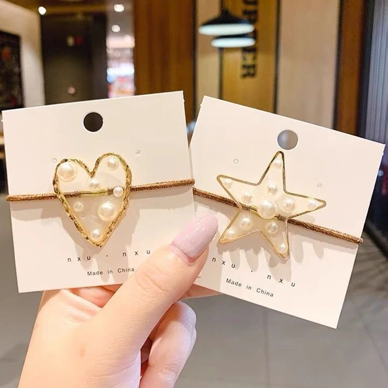 

2 pcs Elastic Hair Bands Pearl Love Heart Headband For Woman Girls Hair Band Children Five Star Hair Accessories Scrunchie