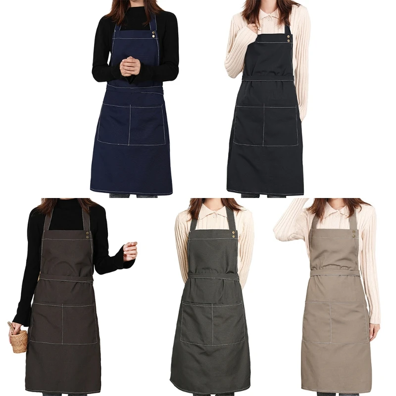 

Canvas Unisex Apron Bib Kitchen Aprons for Women Men Chef Waiter Coffee Shop Barber BBQ Working Uniform