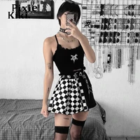 pixiekiki checkerboard patchwork black skirt egirl grunge clothes womens summer clothing 2021 gothic dark mini skirts p80 bb26