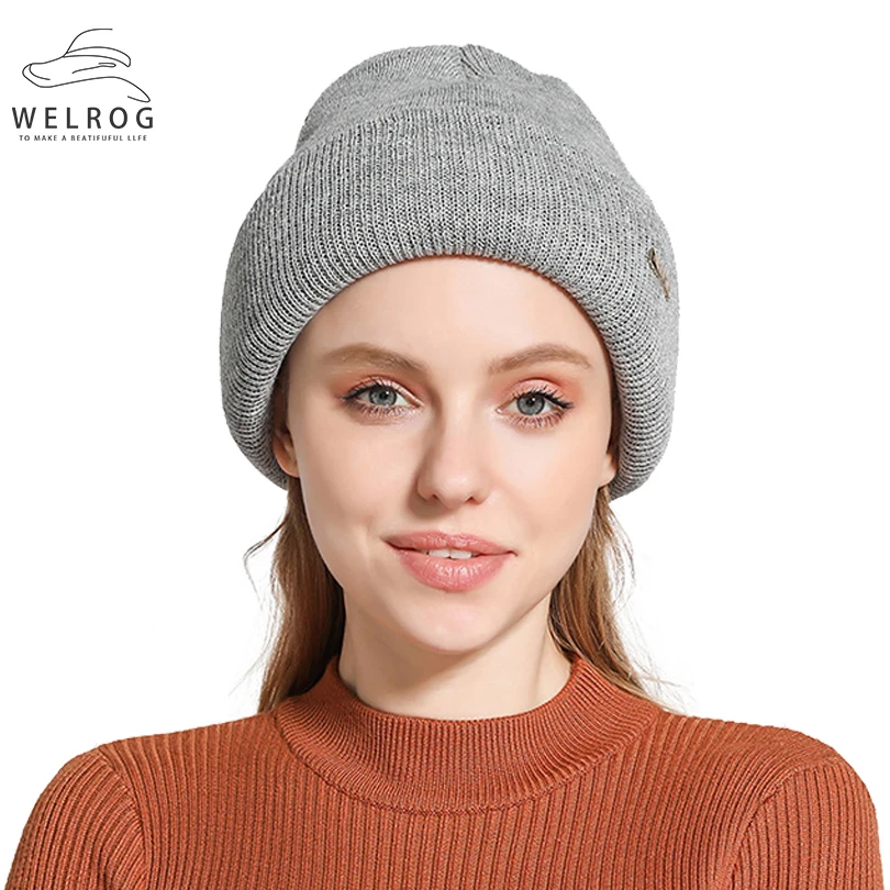 

WELROG 4-слойные сверхтолстые шапки, черные вязаные шапки ручной работы, вязаные шапки в полоску, плотные шапки, зимние шапки из жаккарда