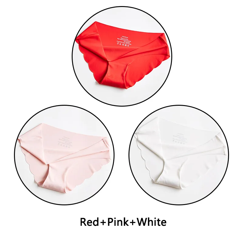 Red Pink White 3 шт. ультра тонкие мягкие женские трусики бесшовные трусы сексуальные оборки Нижнее белье Женские однотонные трусики 7 цветов Нижнее белье с низкой посадкой нижнее белье - Цвет: Red Pink White