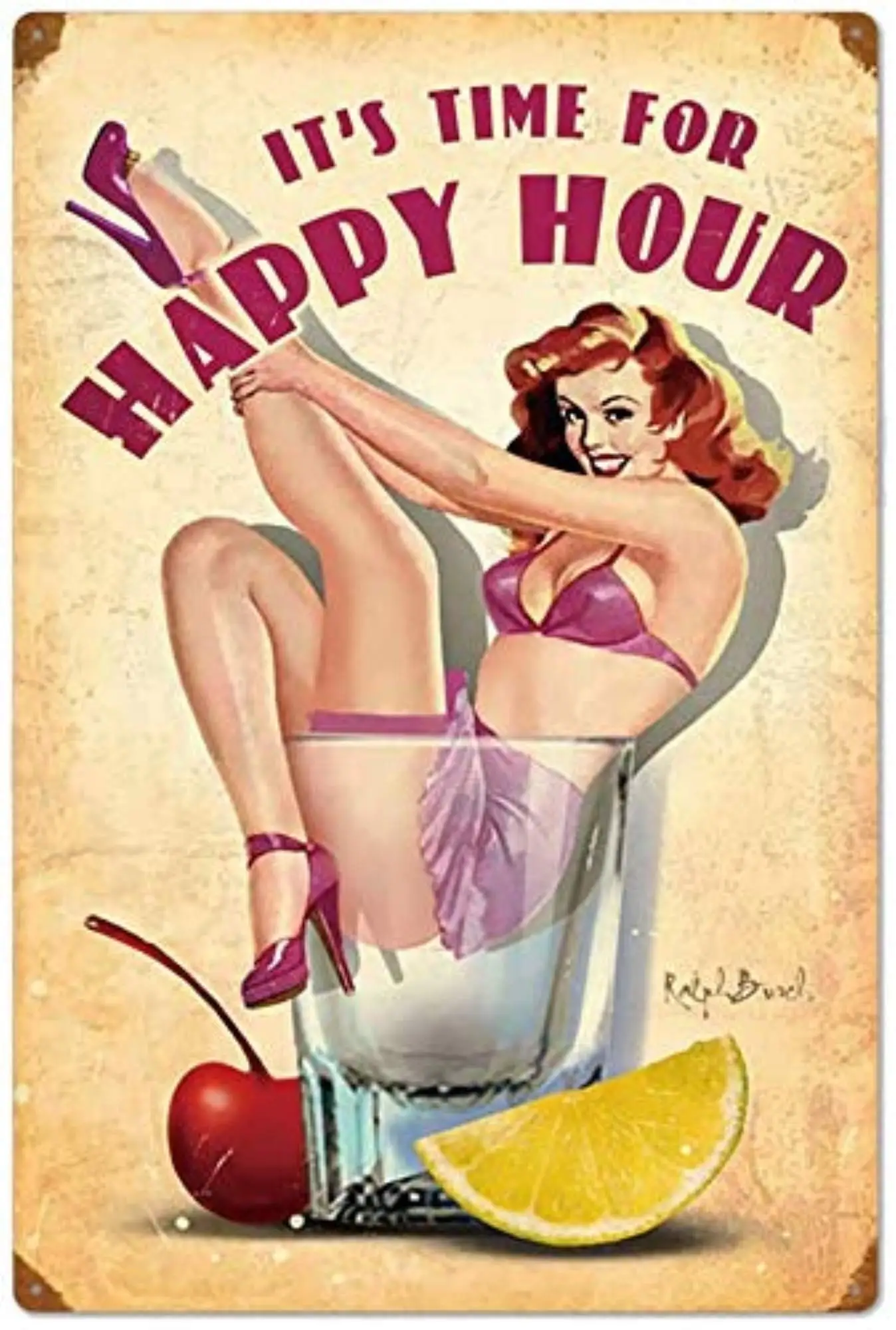 

2021 счастливая часа приветствия пивной бар девушка металлическая жестяная вывеска домашний Декор Ретро художественный плакат 20x30 см Декор п...