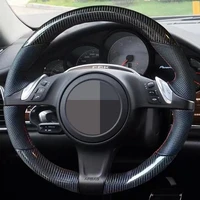 car steering wheel cover hand stitched non slip soft black genuine leather carbon fiber for porsche cayenne panamera 2010 2011