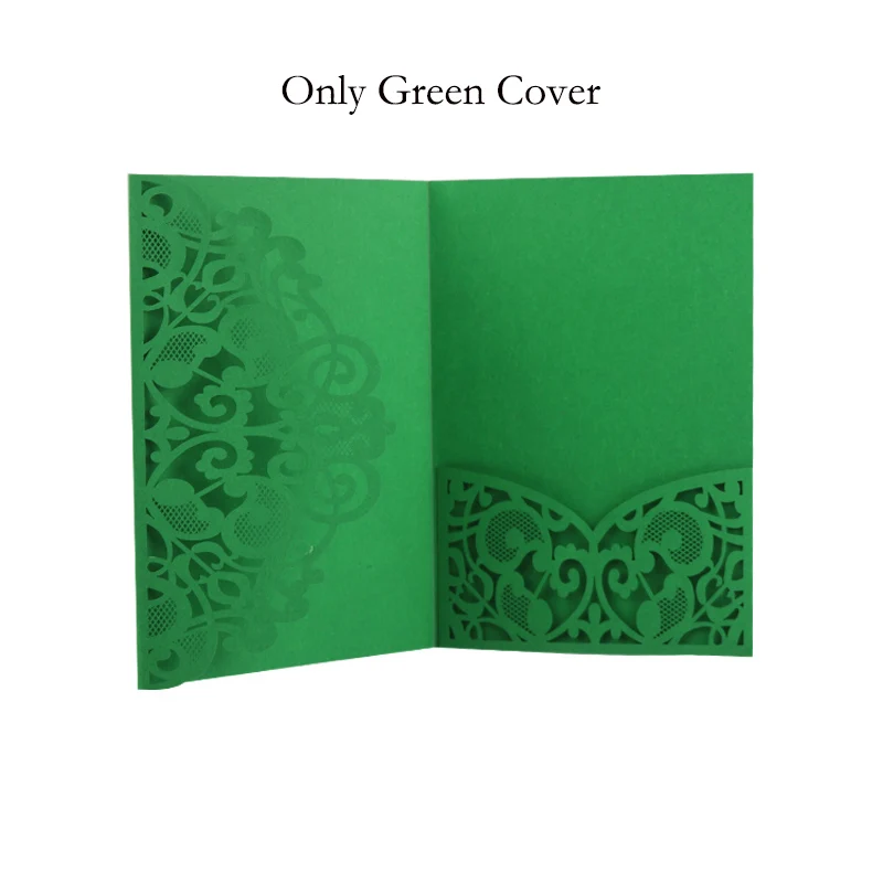 Only Green Cover 50 шт. синий белый элегантный полый лазерный разрез свадебные пригласительные открытки на заказ бизнес с открытка RSVP вечерние принадлежности - Color: Only Green Cover