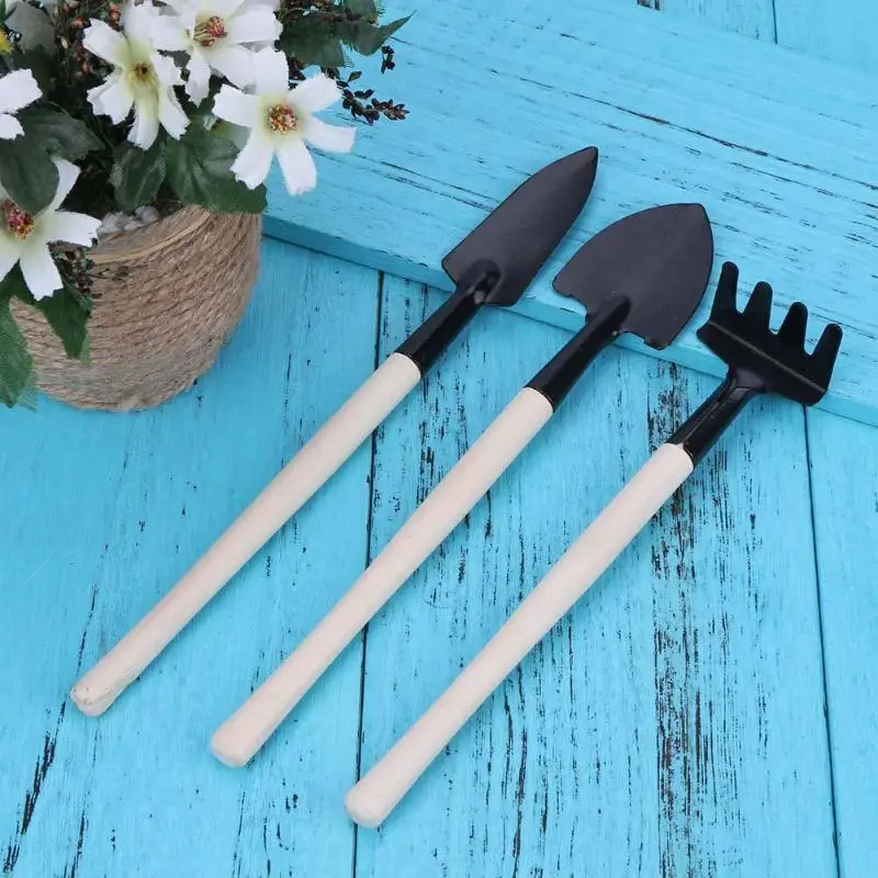 

3pcs Practical Mini Spade Shovel Gardening Tools Children Harrow Shovel Rake Plant Maintenance Wooden Handle Garden Tool Set