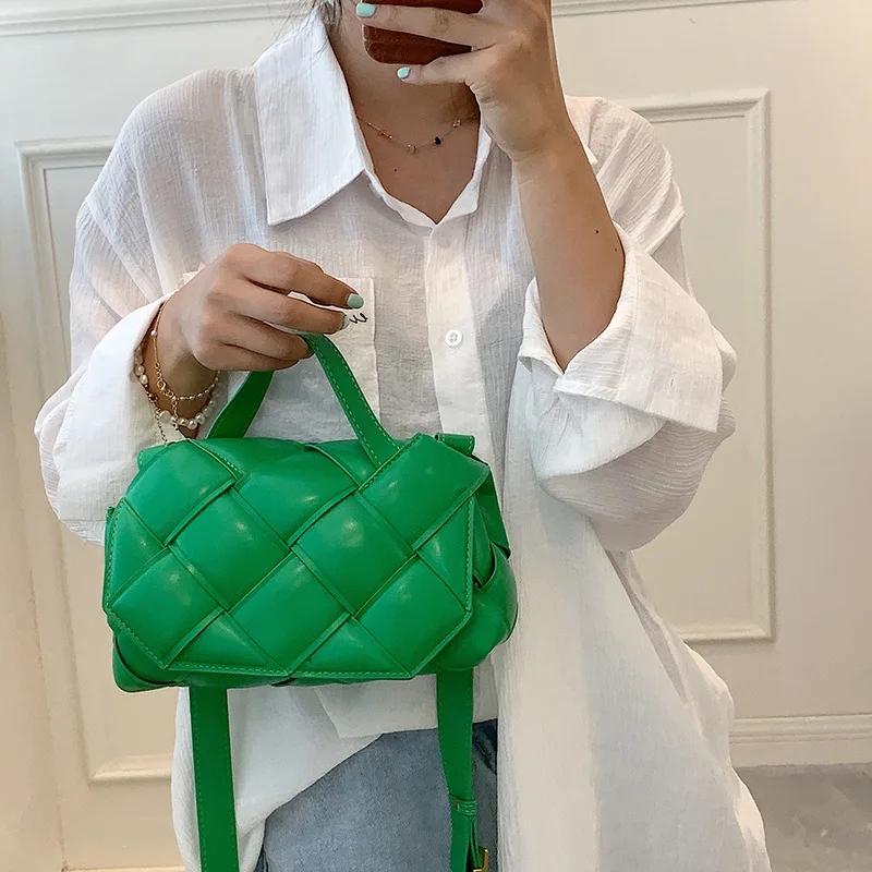 

PU Leather Woven Shoulder Bag Women Square Handbag 2021 Lady Designer Fashion New Vintage Tote Bag Luxury Brand Crossbody Bags