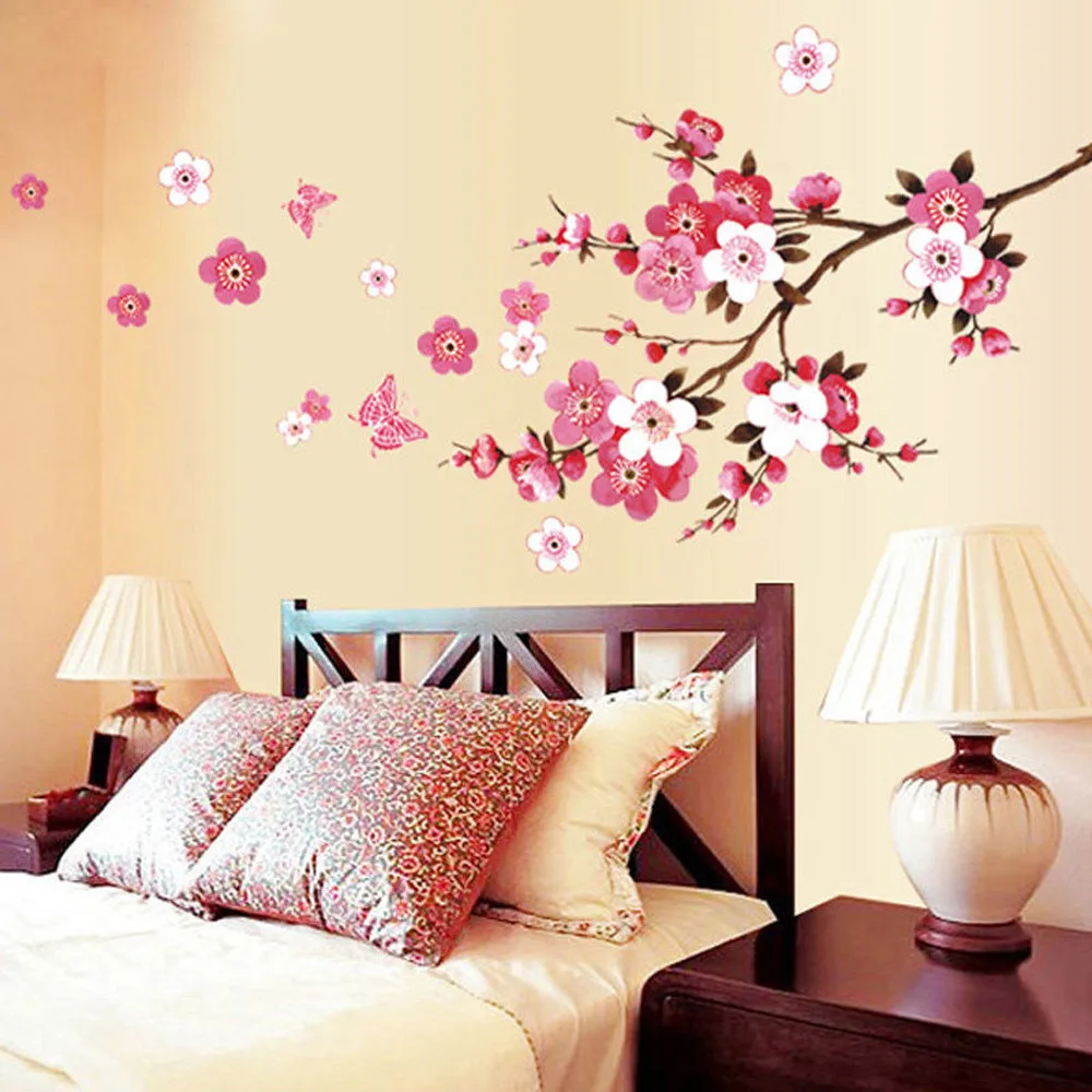 Peach Blossom Flower Butterfly Room Wall Stickers Vinyl Art Decals Decor Mural Pink Removable Home Sticker | Дом и сад