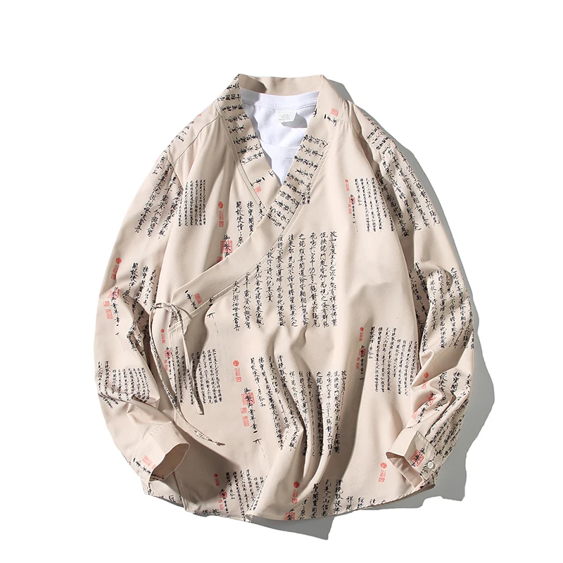 

Men Japan Style Kimono Cardigan Shirt Coat Traditional Loose Letter Printing Fashion Casual Thin Jacket Men Summer Outerwear