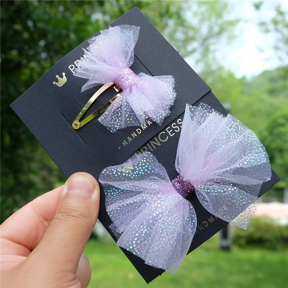 Кружевная заколка для волос в стиле принцессы с блестками банты из сетчатой