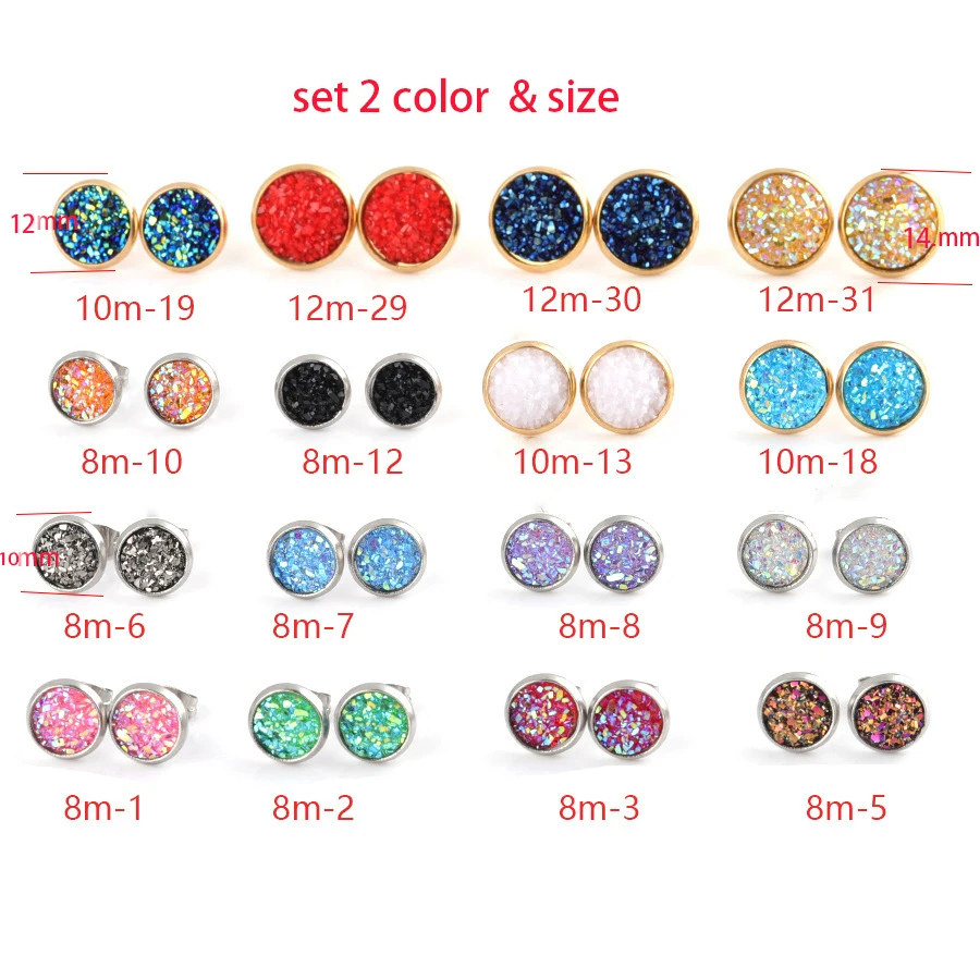 Fnixtar Sparking Crystal Drusy Серьги 8 мм 10 12 смешанные размеры нержавеющая сталь Druzy кварцевые