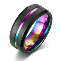 kotik 2022 new black brushed tungsten carbide wedding ring for men women wedding bands rainbow carbon fiber jewelry