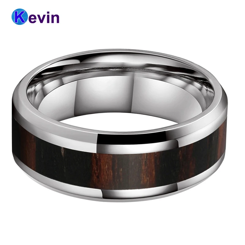 Дерево кольцо обручальное Для мужчин Вольфрам Карбидное с темное дерево