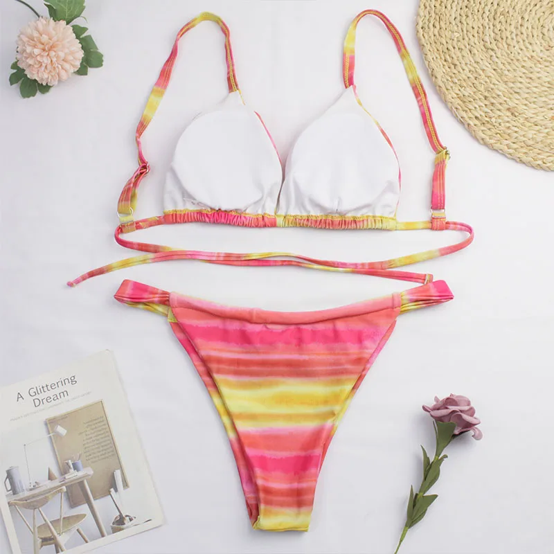 Принтом тай-дай 3 предмета бикини 2020 пикантные Треугольники Плавание костюм