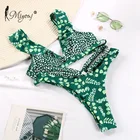 Бикини Miyouj с растительным принтом, купальник зеленого цвета, комплект бикини пуш-ап, купальники с оборками и рукавами, женский купальник 2021, сексуальная пляжная одежда с лямкой на шее