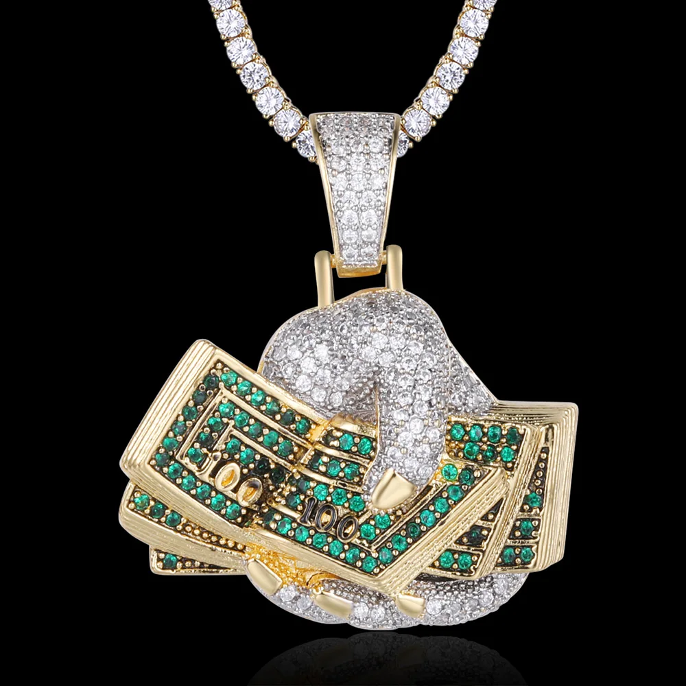 

100% Micro Zircon Hip Hop Holding Dollar Hands Pendant Necklace For Men Jewelry Custom Accept Iced Out Necklaces Gift Wholesale