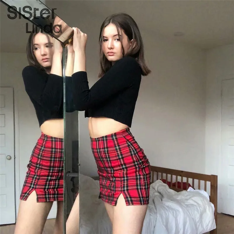 Sisterlinda простая красная короткая облегающая клетчатая юбка женская летняя модная мини-юбка с высокой талией уличная Короткая юбка для отдыха